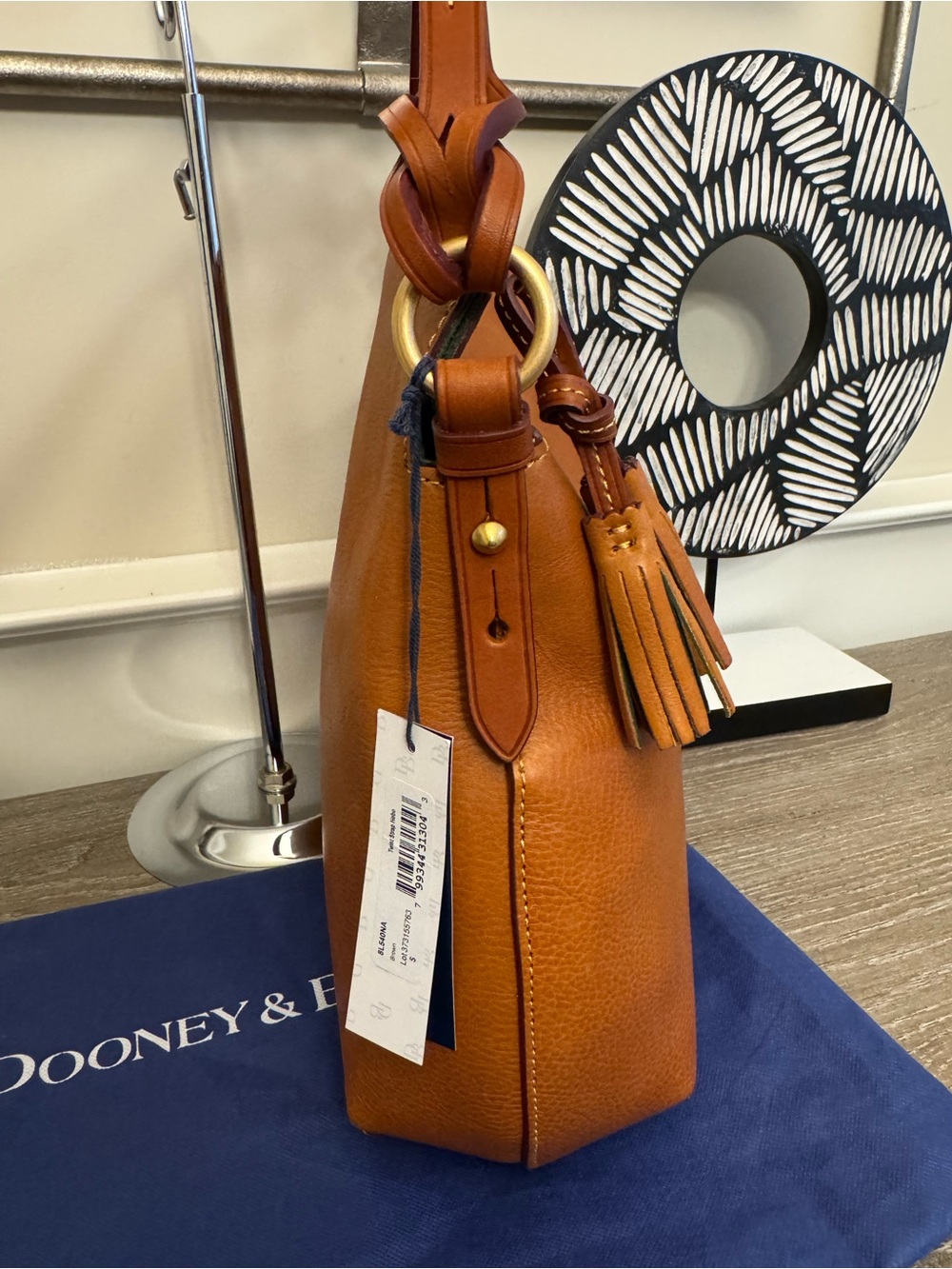 Dooney & Bourke Tan Leather Hobo Shoulder Bag with Tassel - Picture 8 of 15